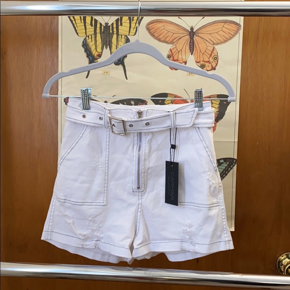 High waisted distressed denim shorts